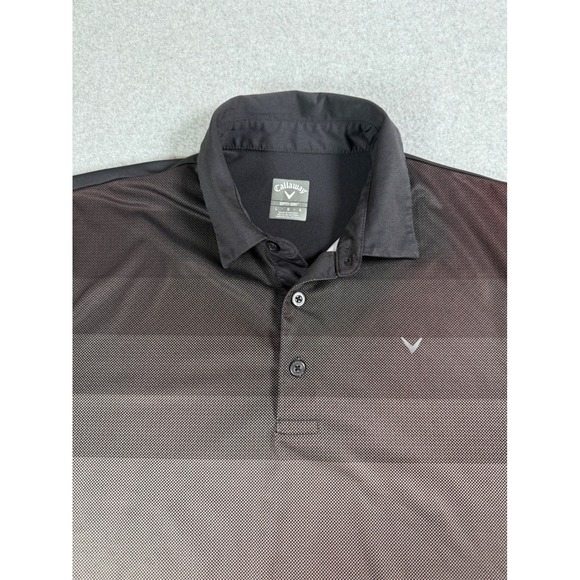 Callaway Opti Dri Mens L Golf Polo Shirt Black Gray Ombre Textured Short Sleeve - Picture 2 of 7